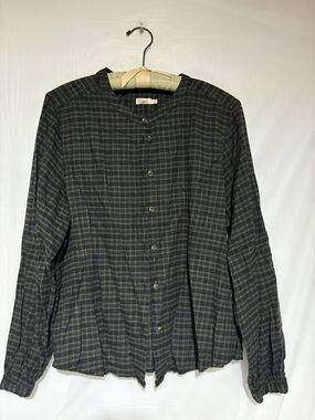 Faherty Black and Olive Green Plaid Button-Front Shirt